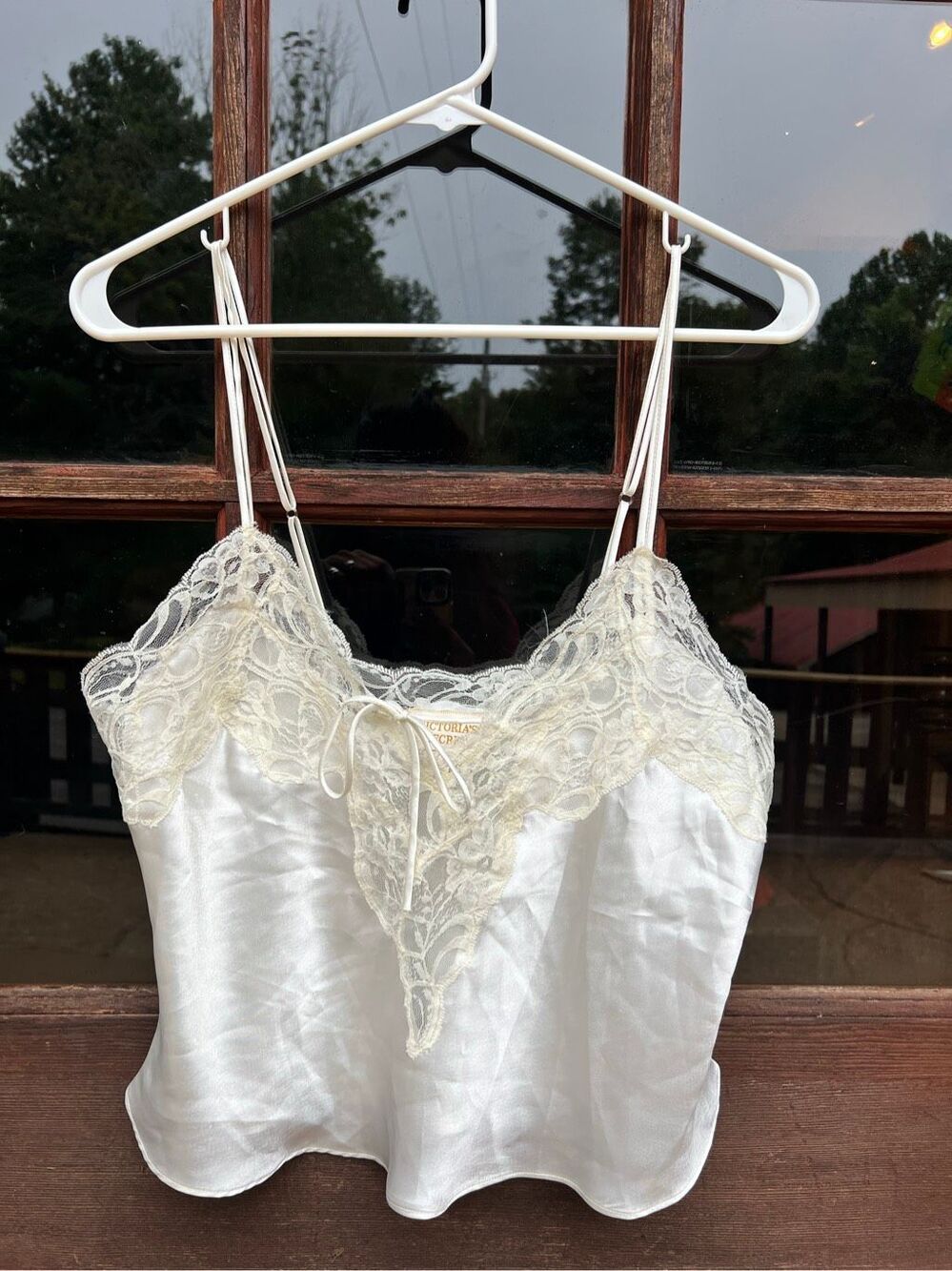 Vintage Victoria’s Secret 80s Cream White Slip Lace Tie Romantic Lingerie Top S